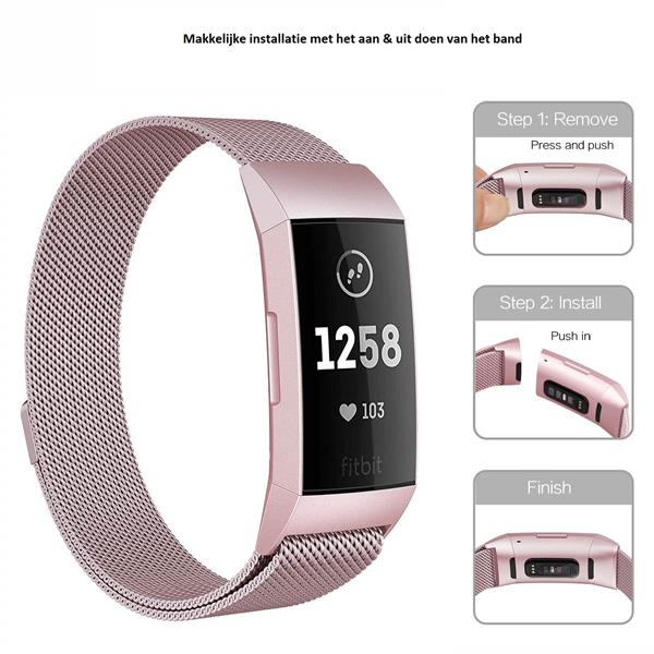 Grote foto drphone fitbit charge 3 charge 3 se magnetische milanese armband rvs horlogeband maat l rose kleding dames horloges