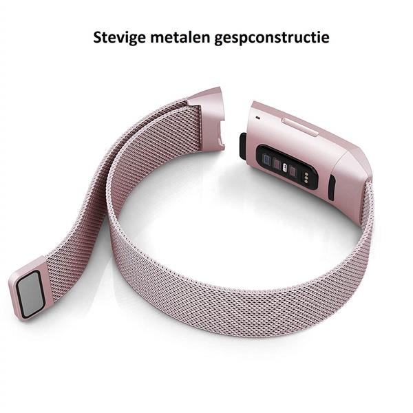 Grote foto drphone fitbit charge 3 charge 3 se magnetische milanese armband rvs horlogeband maat l rose kleding dames horloges