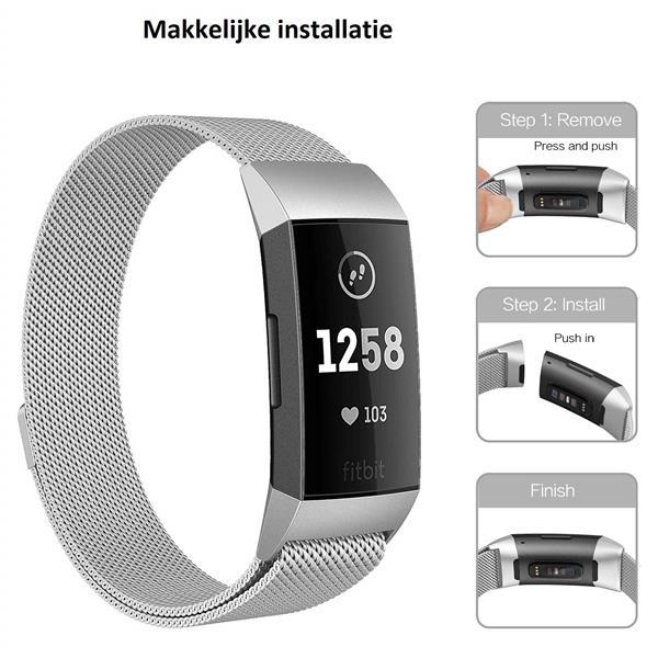 Grote foto drphone fitbit charge 3 charge 3 se magnetische milanese armband rvs horlogeband maat l zilv kleding dames horloges