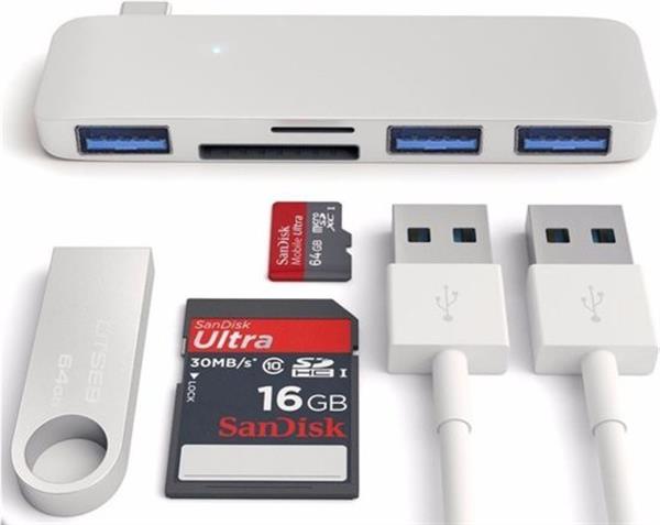 Grote foto 5 in 1 aluminium drphone combo hub usb type c 3x usb 3.0 sd micro sd adapter zilver computers en software overige computers en software