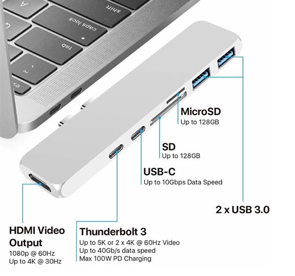 Grote foto drphone 7 in 1 usb c hub dual type c dock 5k output 40 gbps thunderbolt 3 2x usb 3.0 poorten computers en software overige computers en software