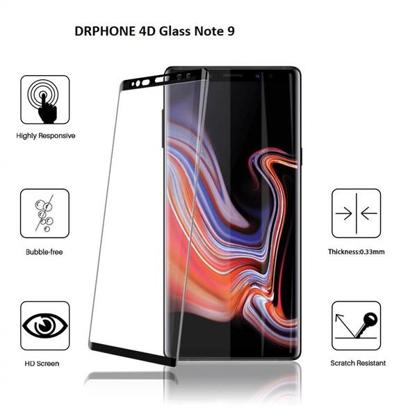 Grote foto drphone note 9 glas 4d volledige glazen dekking full coverage curved edge frame tempered glass zwart telecommunicatie mobieltjes