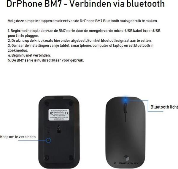 Grote foto elementkey bm7 draadloze bluetooth 3.0 muis oplaadbaar lichtgewicht compact design mute kl computers en software overige computers en software