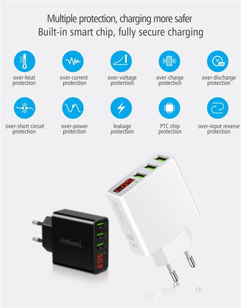 Grote foto drphone thuislader 3 poorten usb oplader 2.4a smart fast charge lader met led display real time stat telecommunicatie opladers en autoladers