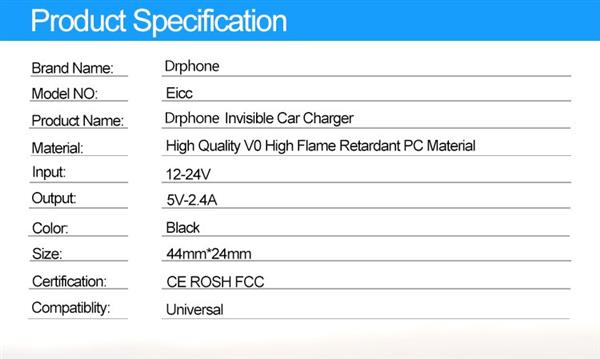 Grote foto drphone invisible 5v 2.4a 10w mini lader usb auto oplader 1 meter type c oplaadkabel usb c uni telecommunicatie opladers en autoladers