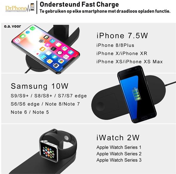 Grote foto drphone wireless dock bureaulader docking station qi lader geschikt voor apple watch 4 3 kleding dames horloges