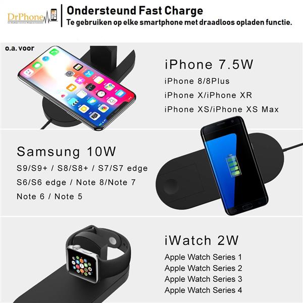 Grote foto drphone wireless dock bureaulader docking station qi lader geschikt voor apple watch 4 3 kleding dames horloges