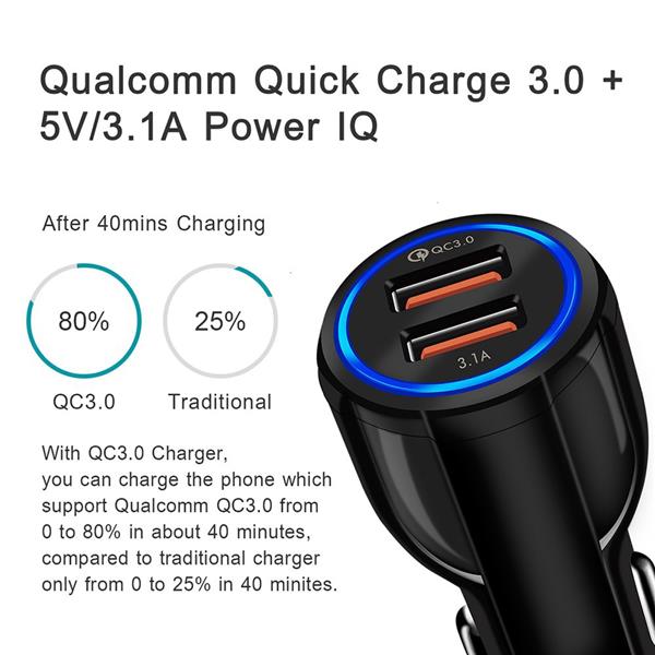 Grote foto drphone qc pro qualcomm 3.0 fast charge 30w auto oplader dual poort 2 poorten snellader reislader telecommunicatie opladers en autoladers