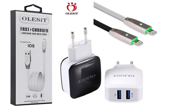 Grote foto olesit 3.4a 17w snellader adapter 2 poort lightning 1m 3.0a kabel high speed geschikt voor iphon telecommunicatie opladers en autoladers
