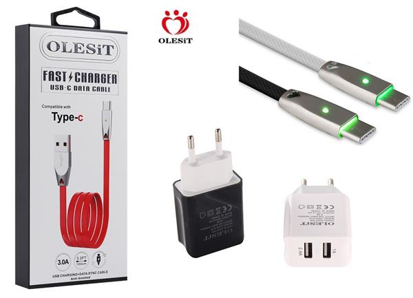 Grote foto olesit 2 poorten usb oplader 3.1a fast charge snellader type c kabel 1m 3.0a high speed geschik telecommunicatie opladers en autoladers