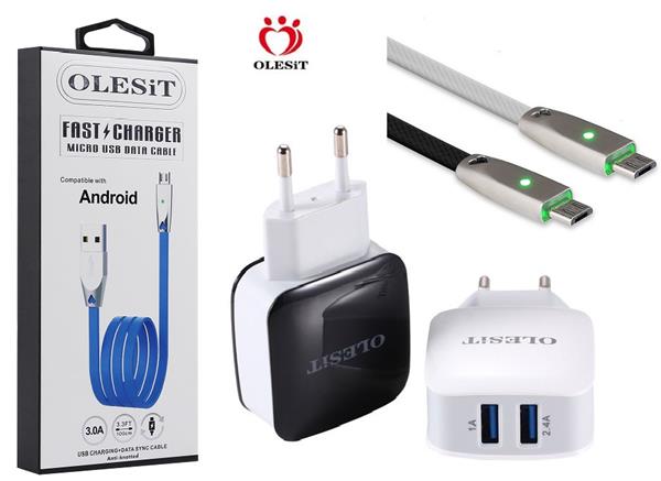 Grote foto olesit 2 poorten usb oplader 3.4a fast charge snellader micro usb kabel 1meter 3.0a geschikt v telecommunicatie opladers en autoladers