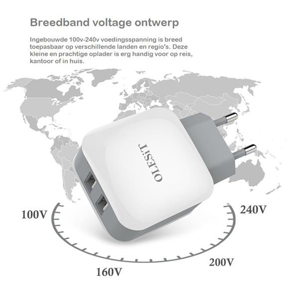 Grote foto olesit 3.4a 17w snellader adapter 2 poort micro usb 1.5m 2.1a kabel high speed geschikt voor gal telecommunicatie opladers en autoladers