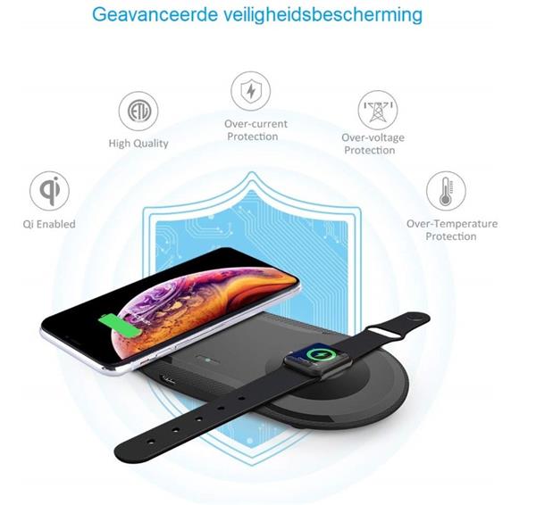Grote foto drphone compaq 2 in 1 draadloze qi lader voor o.a. apple watch 5 4 iphone 11 10w lader wi telecommunicatie opladers en autoladers
