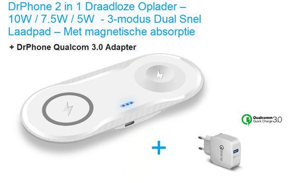 Grote foto drphone compaq 2 in 1 draadloze qi lader voor o.a. apple watch 5 4 iphone 11 10w lader wi telecommunicatie opladers en autoladers