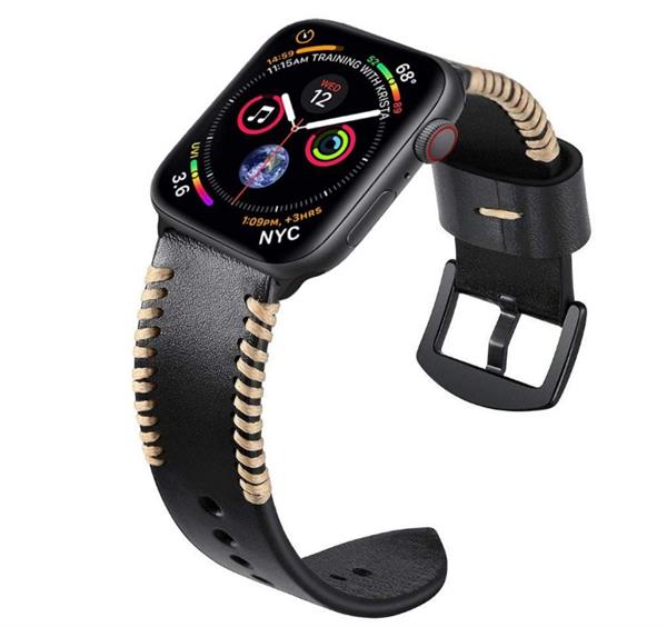 Grote foto drphone apple watch 1 2 3 4 38mm 40mm horlogeband lederen handgemaakte stiksels armband zwar kleding dames horloges