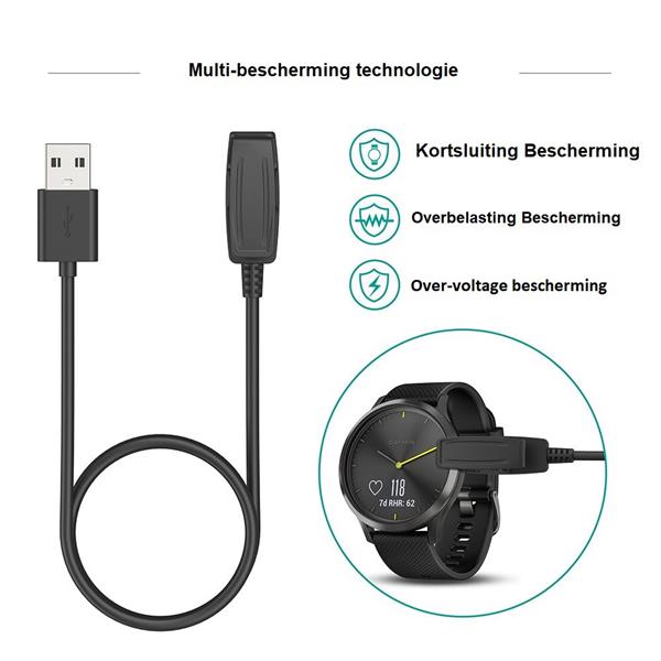 Grote foto drphone oplader usb charger kabel oplaadkabel geschikt voor garmin forerunner zwart kleding dames horloges