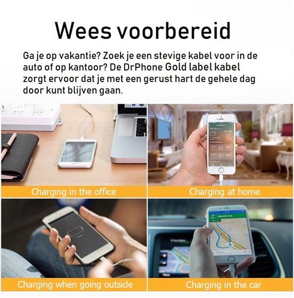 Grote foto drphone hybridx nylon kevlar oplaadkabel 1 meter lightning 8 pin kabel optimaal accuduur telecommunicatie opladers en autoladers