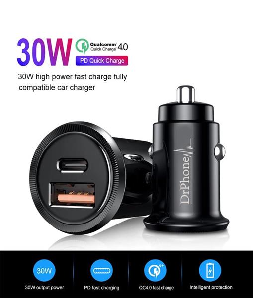 Grote foto drphone invisible pro autolader 30w usb c met pd power delivery power iphone ipad kabel telecommunicatie opladers en autoladers