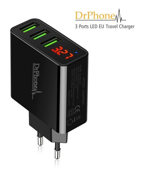 Grote foto drphone thuislader 3 poorten usb oplader 2.4a smart fast charge lader met led display wit telecommunicatie opladers en autoladers