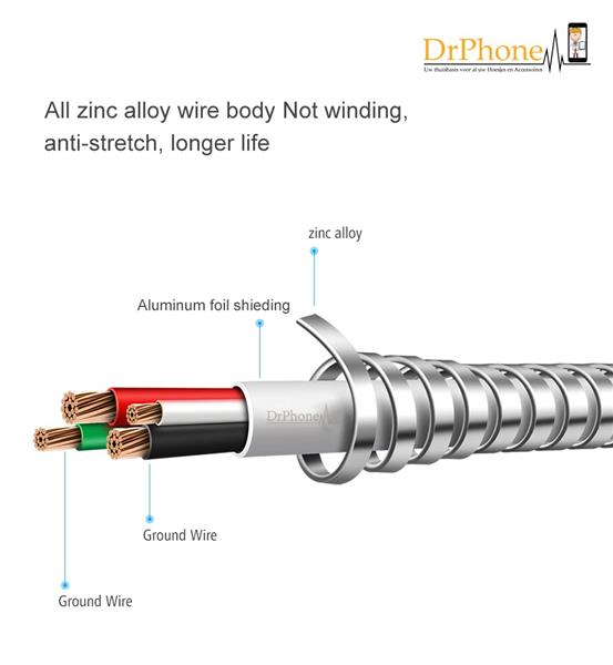 Grote foto drphone metalen zinc micro usb kabel 5v 2.4a 1.5x sneller laden versterkte draadhardheid a telecommunicatie opladers en autoladers