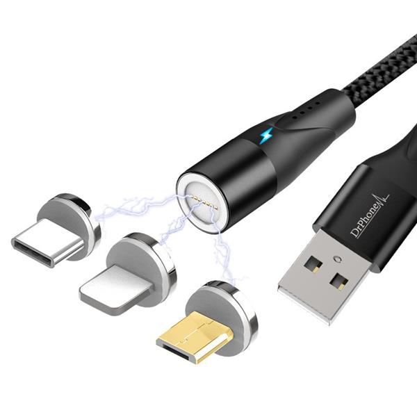 Grote foto drphone 3 in 1 lightning micro usb type c 360 magnetische 3a usb kabel snel opladen dataoverdrac telecommunicatie opladers en autoladers