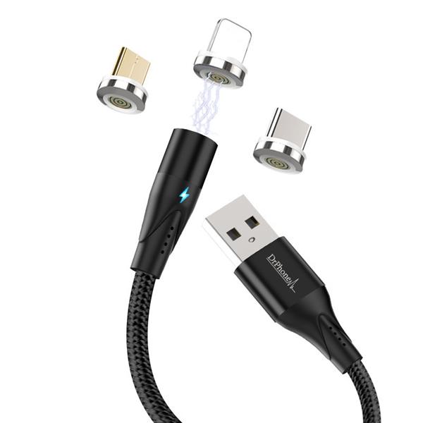 Grote foto drphone magnetische 360 micro usb 3a usb kabel snel opladen dataoverdracht met led indicator telecommunicatie opladers en autoladers