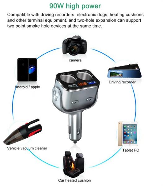 Grote foto drphone car5 90w autolader 2x sigarettenplug snellader 2x usb 3.0 oplaadpoort met led zwar telecommunicatie opladers en autoladers
