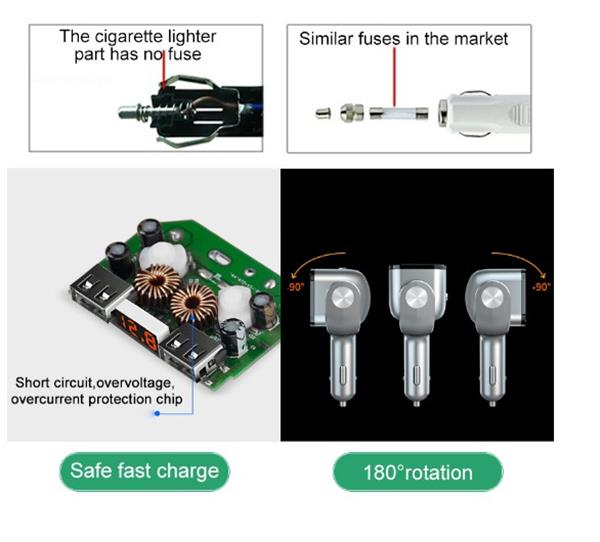 Grote foto drphone car5 90w autolader 2x sigarettenplug snellader 2x usb 3.0 oplaadpoort met led zwar telecommunicatie opladers en autoladers