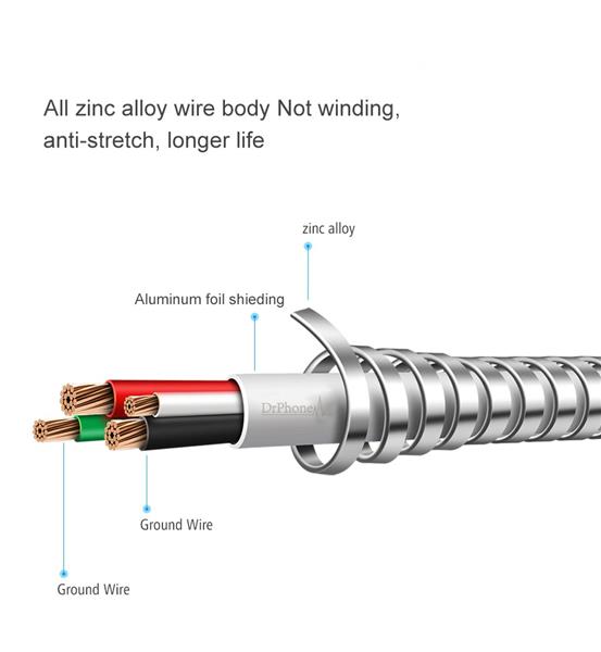 Grote foto drphone durable pro metalen lightning apple oplaadkabel adapter voor lightning aansluiting i telecommunicatie opladers en autoladers