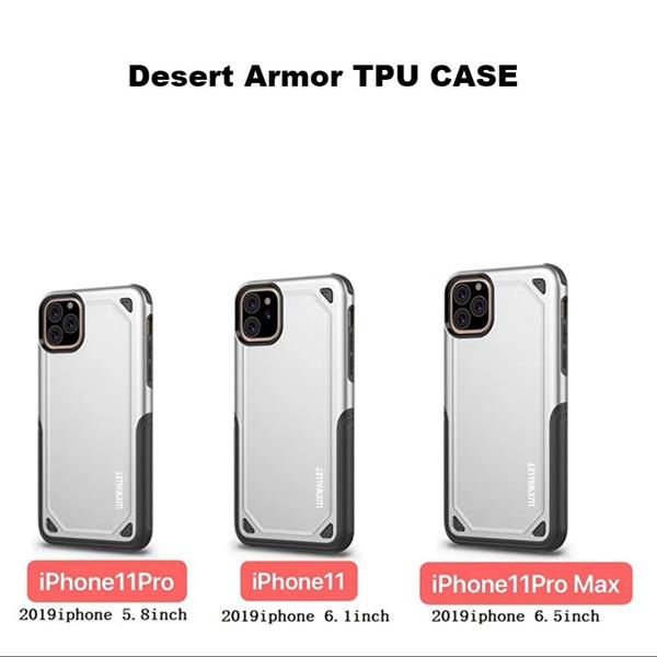 Grote foto luxwallet iphone 11 pro case desert armor drop proof hoes metallic silver telecommunicatie mobieltjes