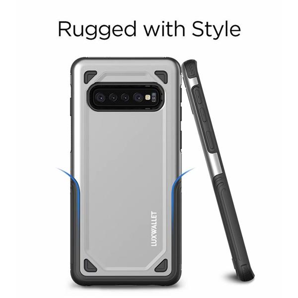 Grote foto luxwallet samsung galaxy s10 plus case desert armor drop proof hoes luxury silver telecommunicatie mobieltjes