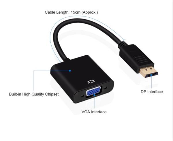 Grote foto drphone displayport naar vga 1080p full hd 50 60 hz zwart telecommunicatie opladers en autoladers