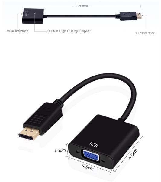 Grote foto drphone displayport naar vga 1080p full hd 50 60 hz zwart telecommunicatie opladers en autoladers