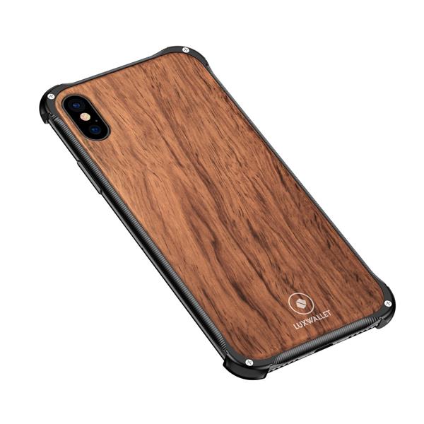 Grote foto luxwallet ronin iphone xs max black rosewood case houten hoes metalen behuizing met auth telecommunicatie mobieltjes