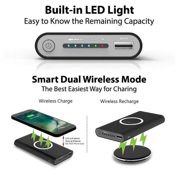 Grote foto drphone pb2 draagbare 10000mah powerbank qi draadloze oplader charge recharge grijs telecommunicatie opladers en autoladers