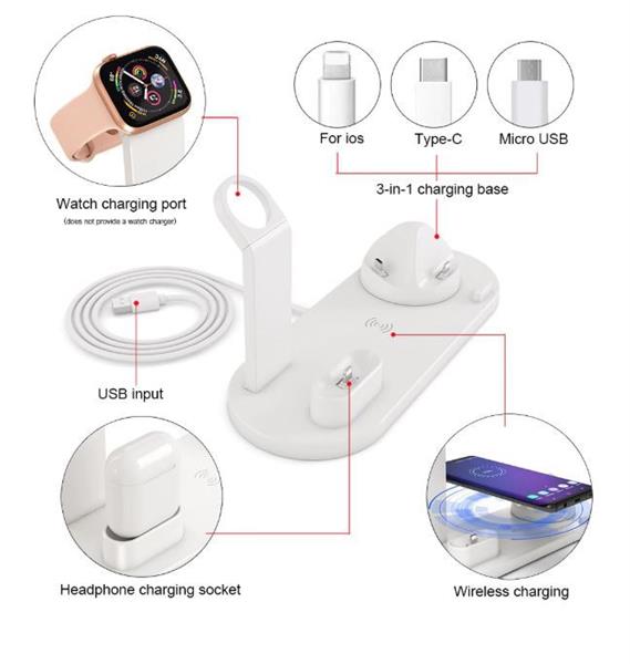 Grote foto drphone ultimate 5 in 1 oplaadstation qi draadloos type c micro usb lightning airpods apple telecommunicatie opladers en autoladers