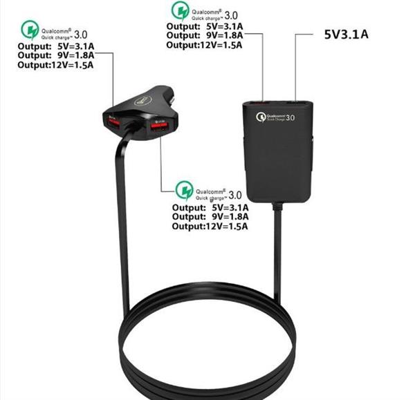 Grote foto drphone pcc3 multi autolader snellader oplader qc 3.0 12a 60w voor achterbank 4 usb poorte telecommunicatie opladers en autoladers