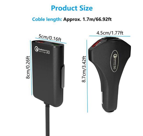 Grote foto drphone pcc3 multi autolader snellader oplader qc 3.0 12a 60w voor achterbank 4 usb poorte telecommunicatie opladers en autoladers