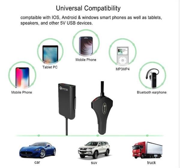 Grote foto drphone pcc3 multi autolader snellader oplader qc 3.0 12a 60w voor achterbank 4 usb poorte telecommunicatie opladers en autoladers