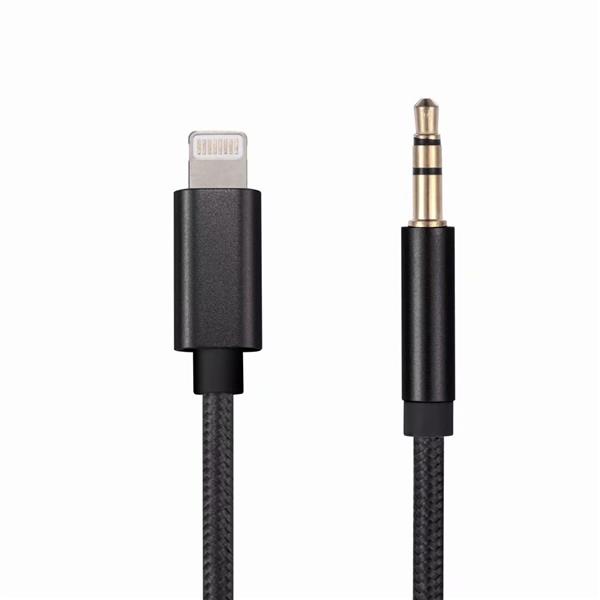 Grote foto drphone sc5 flex lightning naar 3.5mm aux kabel nylon gevlochten 1m zwart telecommunicatie opladers en autoladers