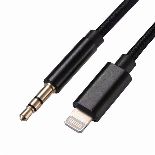 Grote foto drphone sc5 flex lightning naar 3.5mm aux kabel nylon gevlochten 1m zwart telecommunicatie opladers en autoladers