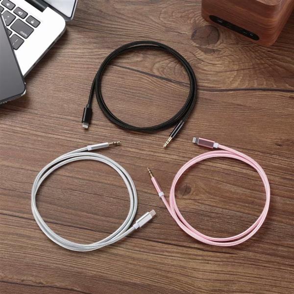 Grote foto drphone sc5 flex lightning naar 3.5mm aux kabel nylon gevlochten 1m zwart telecommunicatie opladers en autoladers