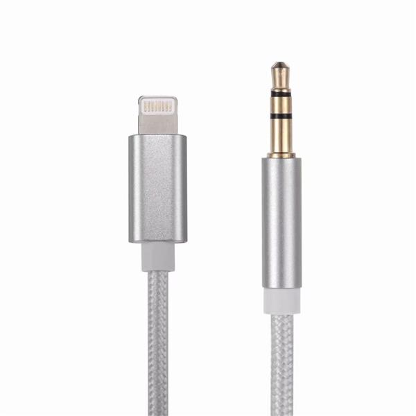 Grote foto drphone sc5 flex lightning naar 3.5mm aux kabel nylon gevlochten 1m zilver telecommunicatie opladers en autoladers