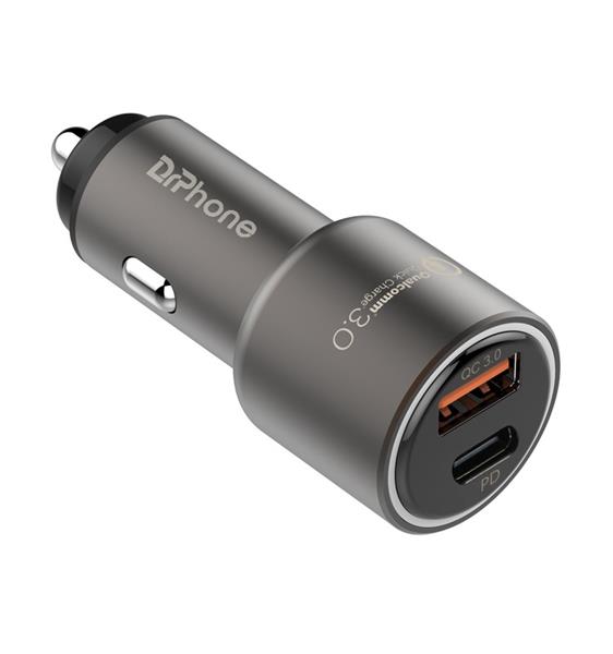 Grote foto drphone invincible 18w metalen auto lader 2 poorten usb c female usb qc 3.0 oplader telecommunicatie opladers en autoladers