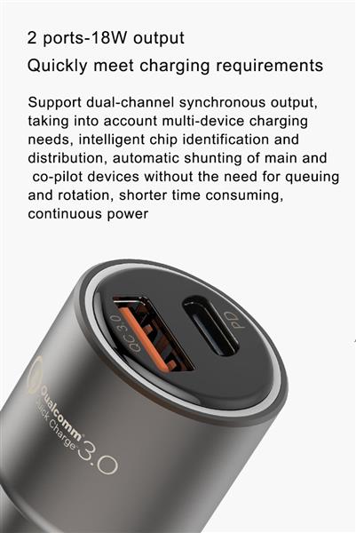Grote foto drphone invincible 18w metalen auto lader 2 poorten usb c female usb qc 3.0 oplader telecommunicatie opladers en autoladers