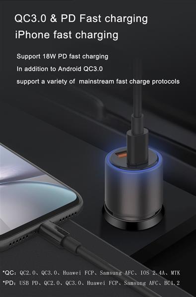 Grote foto drphone invincible 18w metalen auto lader 2 poorten usb c female usb qc 3.0 oplader telecommunicatie opladers en autoladers