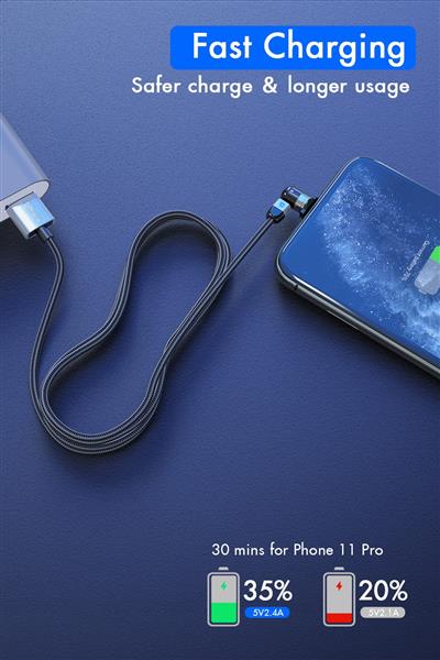 Grote foto drphone lini series micro usb magnetische kabel 2.4a nylon gevlochten 540 graden l vorm rec telecommunicatie opladers en autoladers