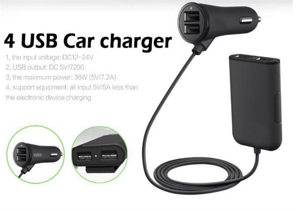 Grote foto drphone pcc1 auto vrachtwagen 12 24v lader 36w 7.2a met 4 usb poorten voor opladen voor en acht telecommunicatie opladers en autoladers