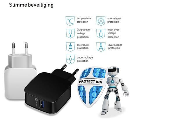 Grote foto drphone quickcharge snellader thuislader oplader met snel opladen functie 9v 2a max 18w fast telecommunicatie opladers en autoladers