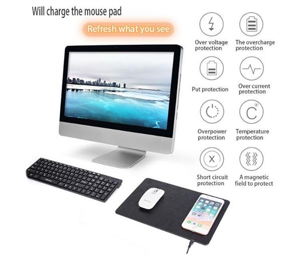 Grote foto drphone dqm1 pu lederen qi draadloze muismat oplader zwart telecommunicatie opladers en autoladers